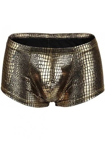 Boxer Briefs Mens Underpants- Metallic Solod Boxer Shorts Swim Trunks Underwear Soft Briefs Boxers - Gold - CQ18U989DQX $21.94