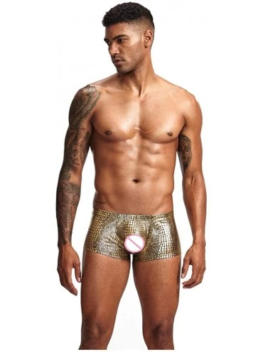 Boxer Briefs Mens Underpants- Metallic Solod Boxer Shorts Swim Trunks Underwear Soft Briefs Boxers - Gold - CQ18U989DQX $9.07