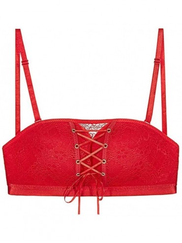 Bras LaxChic Pull-Together Lace Bra Top Strapless Wireless Bra with Drawstrings - Red - CK199AX62S2 $35.17