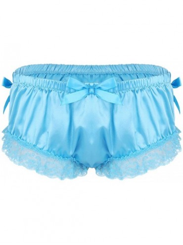 Briefs Men's Shiny Satin Ruffled Floral Lace Bikini Briefs Sissy Pouch Panties Knickers Underwear - Blue - C118R6TH2AY $43.26