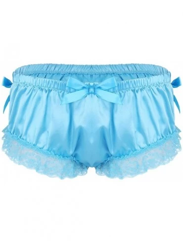 Briefs Men's Shiny Satin Ruffled Floral Lace Bikini Briefs Sissy Pouch Panties Knickers Underwear - Blue - C118R6TH2AY $39.19