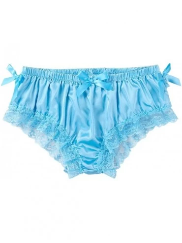 Briefs Men's Shiny Satin Ruffled Floral Lace Bikini Briefs Sissy Pouch Panties Knickers Underwear - Blue - C118R6TH2AY $21.88