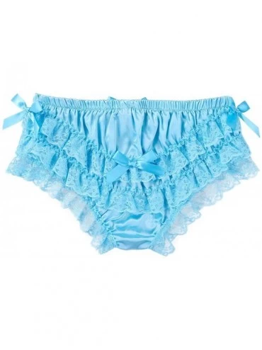 Briefs Men's Shiny Satin Ruffled Floral Lace Bikini Briefs Sissy Pouch Panties Knickers Underwear - Blue - C118R6TH2AY $21.88