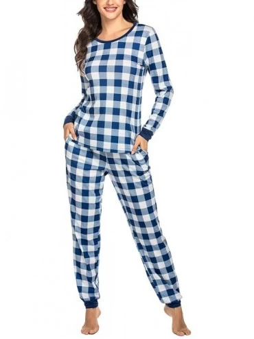 Sets Women's Pajama Set Plaid Pj Long Sleeve Sleepwear Soft Contrast 2 Piece Lounge Sets - Pattern5-blue Plaid - CO18ZQU9U0G ...