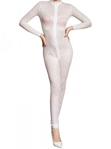 Shapewear Stripe Double Zipper High Elastic Bodysuit Nightclub Performance Uniform - White 1 - C5197NNDKDG $39.92