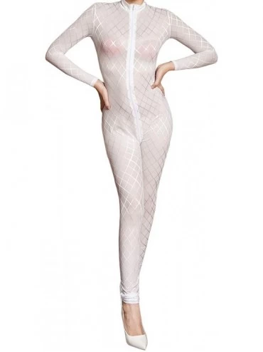 Shapewear Stripe Double Zipper High Elastic Bodysuit Nightclub Performance Uniform - White 1 - C5197NNDKDG $34.35