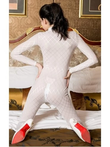 Shapewear Stripe Double Zipper High Elastic Bodysuit Nightclub Performance Uniform - White 1 - C5197NNDKDG $19.50