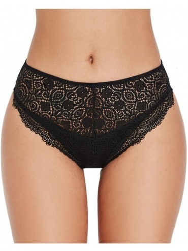 Panties Sexy Lace Women's Floral Underwear Panties Cotton Panty Shorties Hipster Briefs-2-Pack - Black - CP18KCUXG3T $29.55