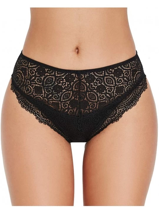 Panties Sexy Lace Women's Floral Underwear Panties Cotton Panty Shorties Hipster Briefs-2-Pack - Black - CP18KCUXG3T $17.59