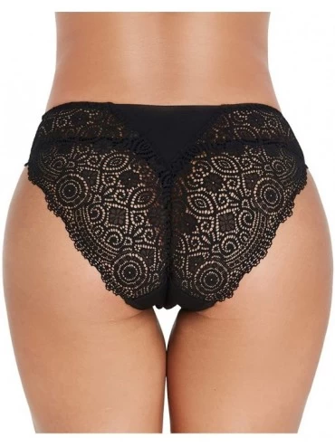 Panties Sexy Lace Women's Floral Underwear Panties Cotton Panty Shorties Hipster Briefs-2-Pack - Black - CP18KCUXG3T $17.59