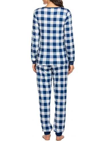 Sets Women's Pajama Set Plaid Pj Long Sleeve Sleepwear Soft Contrast 2 Piece Lounge Sets - Pattern5-blue Plaid - CO18ZQU9U0G ...