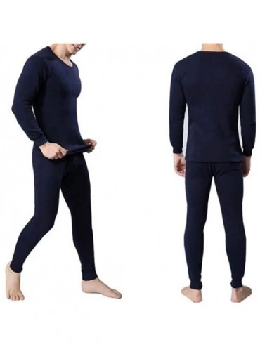 Thermal Underwear Mens Winter Warm Cotton Thermal Underwear Set Fleece Lined Long John Base Layer Suit Top and Bottom - Navy ...