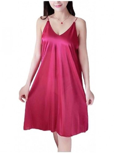 Nightgowns & Sleepshirts Womens Sexy Sling Silk Sleeping Dress Charmeuse Nightshirt Sleepwear - As3 - C119E758IIM $38.58