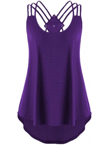 Thermal Underwear Women Bandages Sleeveless Vest Top High Low Tank Top Notes Strappy Tank Tops - Purple - CV18Q2LRYXM $48.31