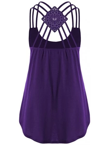 Thermal Underwear Women Bandages Sleeveless Vest Top High Low Tank Top Notes Strappy Tank Tops - Purple - CV18Q2LRYXM $26.35