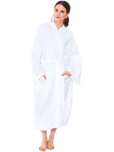 Robes Women's Cotton Lightweight Waffle Weave Spa Robe with Pockets - White - CA110ZE7PC9 $37.28