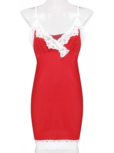 Slips Plus Size Lingerie for Women- Women Sexy Lace Lingerie V-Neck Nightdress Backless Underwear Sleepwear Pajamas - Red - C...