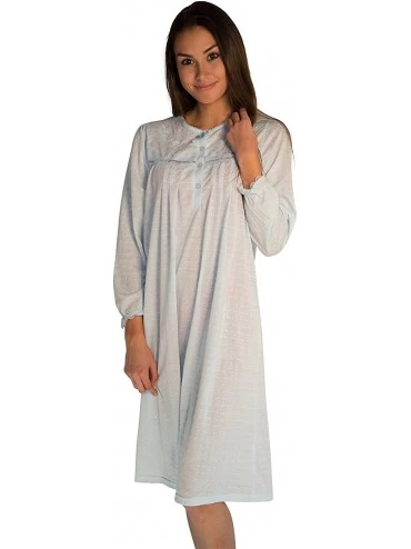Nightgowns & Sleepshirts Long Sleeve Cotton Print Nightgown Sleepwear Dress with Floral Embroidered (502X) - Blue - CU180I6N3...