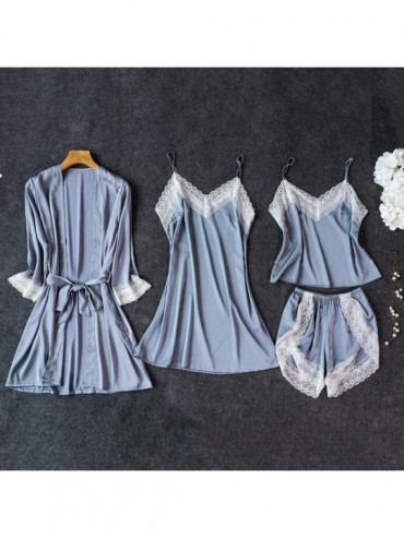 Nightgowns & Sleepshirts Women Sleepwear Sets Ladies Sexy V-Neck Satin Short Robe Dress Babydoll Sleepwear Pajama Suit - Sky ...