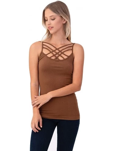Camisoles & Tanks Women Sexy Criss Cross Front Spaghetti Strap Basic Round HollowOut Neck Seamless Camisole Tank Top - Mocha ...