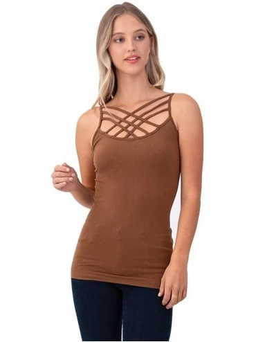 Camisoles & Tanks Women Sexy Criss Cross Front Spaghetti Strap Basic Round HollowOut Neck Seamless Camisole Tank Top - Mocha ...