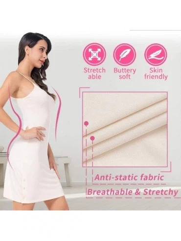 Slips Slip Dresses for Women Adjustable Spaghetti Strap Midi V Neck Under Dress with Side Split - Beige - CB19C4W7NYG $20.69