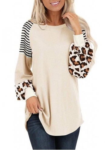 Slips Womens Leopard Print Tunic Top Casual Long Sleeve Striped Splicing Shirt Pullover Color Block Tops for Women Girls - Be...