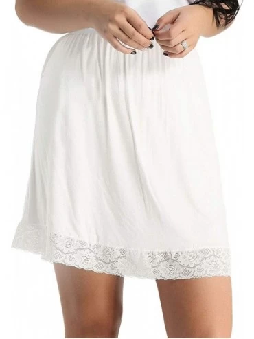 Slips Women Vintage Soft Lace Floral Knee Length Underskirt Extender Half Slip with Lace Trim - White - C418L3NWRZH $38.14