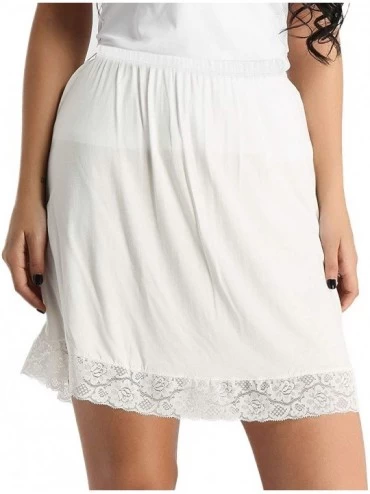 Slips Women Vintage Soft Lace Floral Knee Length Underskirt Extender Half Slip with Lace Trim - White - C418L3NWRZH $24.41