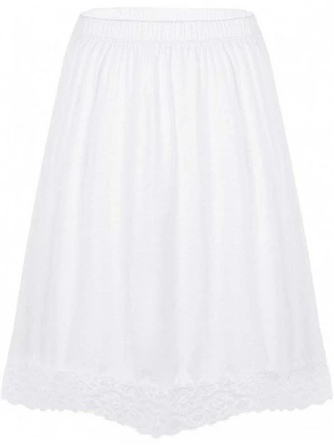 Slips Women Vintage Soft Lace Floral Knee Length Underskirt Extender Half Slip with Lace Trim - White - C418L3NWRZH $24.41
