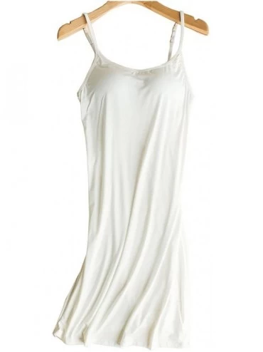 Nightgowns & Sleepshirts Women's Sleeveless Buttons Decor Long Tank Built-in Bra Casual Sleepwear Dress - S2-white - CS18CGDR...