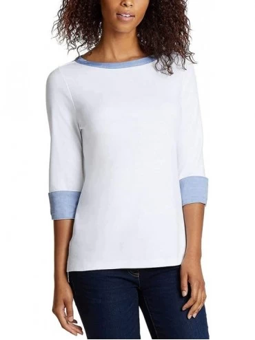 Tops Women's 3/4 Cuffed Sleeve Chambray Casual Top - White - CT18TE7MSOC $18.00