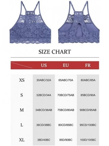 Bras High-Neck Lace Bralette for Women Racerback Floral Crop Top Vest Bra - Blue - CO198K0S9N4 $14.37