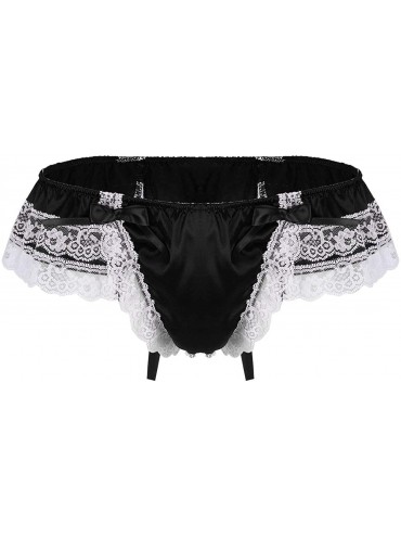 G-Strings & Thongs Men's Frilly Satin Floral Lace Skirted Panties Sissy Pouch G-String Thong Briefs Lingerie Underwear - Blac...