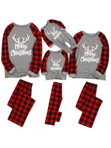 Sleep Sets Family Christmas Pajamas Sleepwear Holiday Matching PJ's Long Sleeve Tee+Pants - Red-kids - CS192OED66R $34.76
