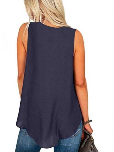 Thermal Underwear Women Plus Size Fashion Sleeveless T-Shirt Summer Blouse V-Neck Chiffon Tops - Blue - CM18SO9K7ZY $32.35