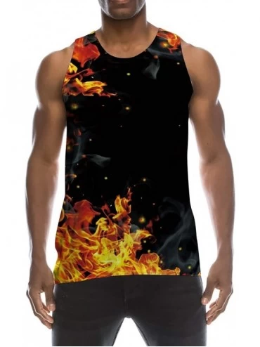 Undershirts Mens 3D Graphic Printed Tank Top Cool Muscle Sleeveless Tees Gym Workout Shirt - Black Red Yellow - CH194ER6TIO $...