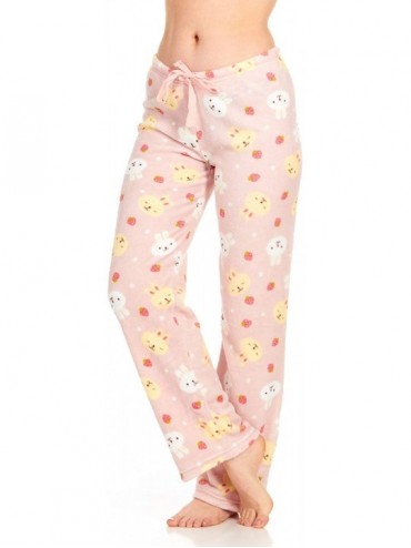 Bottoms Women's Super-Soft Plush Fleece Pajama Bottoms/Printed Lounge Pants - Pink Yellow Bears - CU18N8YL8EX $30.08
