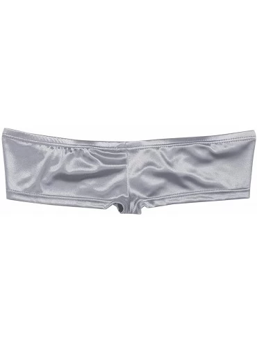 Bikinis Mens Shiny Cap Cover Bulge Pouch Low Rise Mini Bikini Briefs Lingerie Underwear - Silver - CW186QY6L30 $14.03