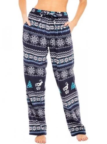 Bottoms Women's Warm Fleece Pajama Pants- Long Lounge Bottoms - Christmas Snowflakes and Birds - C818TTI5O9L $39.80