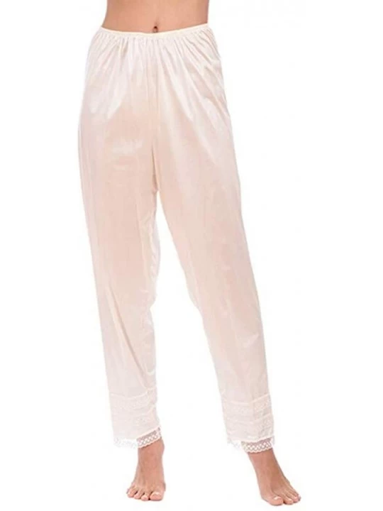 Slips Women Lace Edge Bloomer Slip Pants- Lingerie Satin Snip-it Pettipants Sleepwear Short Pants - Beige-long Pants - CW18LY...