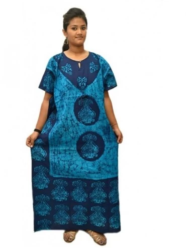 Nightgowns & Sleepshirts Womens Cotton Caftan Nighty Blue Navy Batik Kaftan Maxi Dress - CT1217D9AB9 $36.56