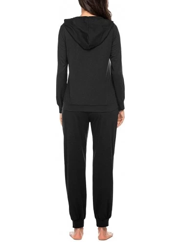 Sets Women's Casual Printed Long Sleeve Hooded Pajamas Set Sleepwear Knitted Lounge Nightgowns - Long Sleeve-black - C618ADH6...