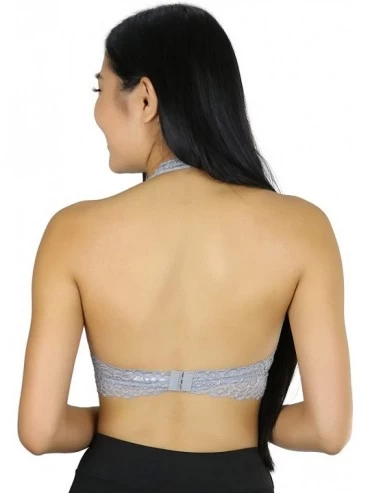 Bras Women's Lined Lace Halter Stretch Bralette - Grey Mist - CN18TWEMH0Z $16.87