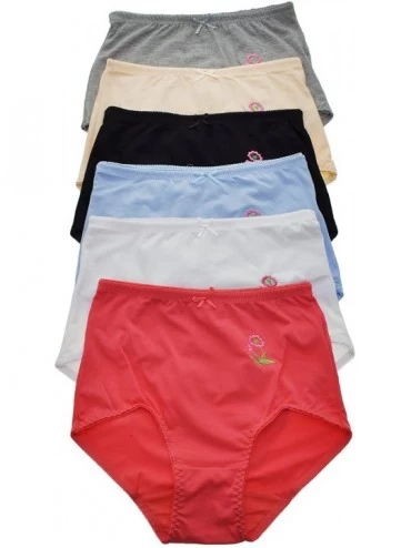 Panties Women's Assorted Cotton Blend High Waisted Brief Panties (6-Pack) - 6-pack Flower - CC180SMDOWD $15.70