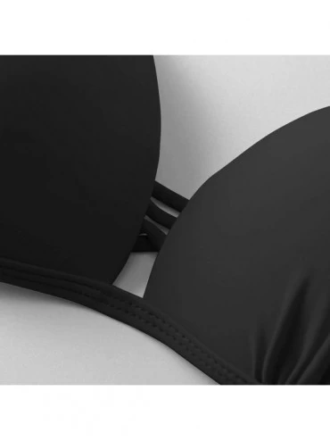 Thermal Underwear Women's Swimsuit Halter Halter Strap Solid Print Bikini Set(A2-Black-L) - A2-black - C7196U57UK4 $11.22