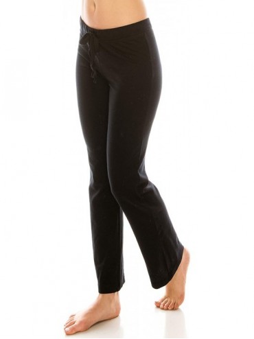 Bottoms Cotton Wide Leg Comfy Lounge Jogger Elastic Waist Drawstring Pajama Pants Women - Black - CU19C55YS6R $30.33