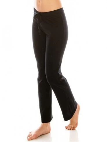 Bottoms Cotton Wide Leg Comfy Lounge Jogger Elastic Waist Drawstring Pajama Pants Women - Black - CU19C55YS6R $27.37