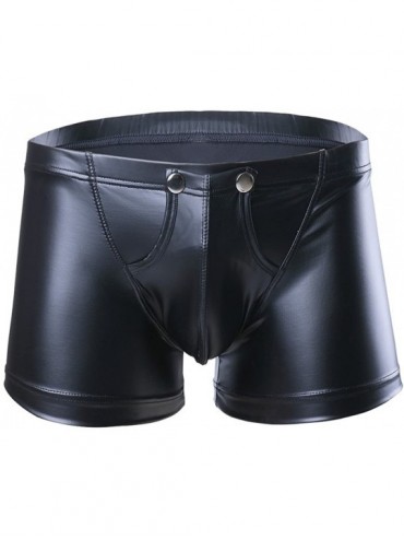 Boxers Men's Faux Leather Button Bulge Pouch Boxer Shorts Trunks Underwear - Black - CB189HNXRCO $15.99
