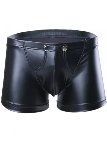 Boxers Men's Faux Leather Button Bulge Pouch Boxer Shorts Trunks Underwear - Black - CB189HNXRCO $27.89